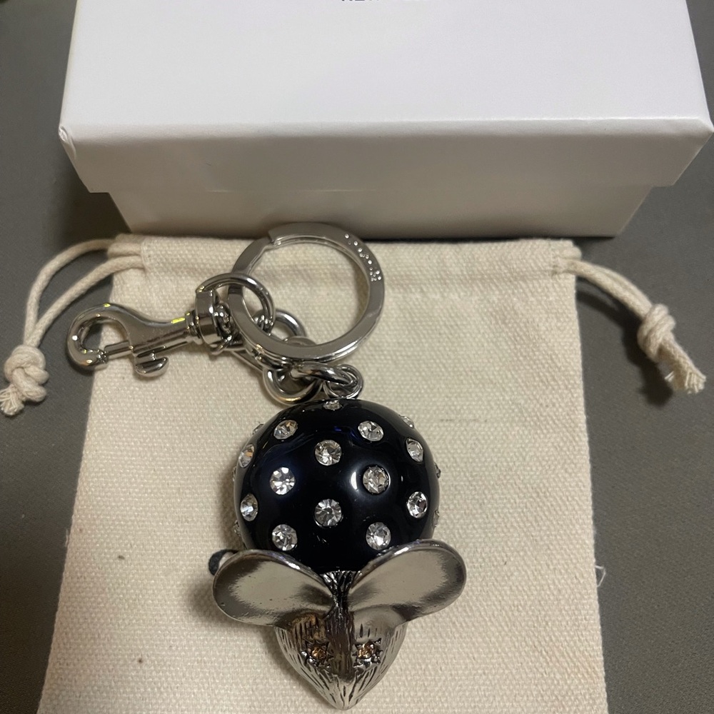 Coach Black Crystal-Studded Mouse Charm Keychain